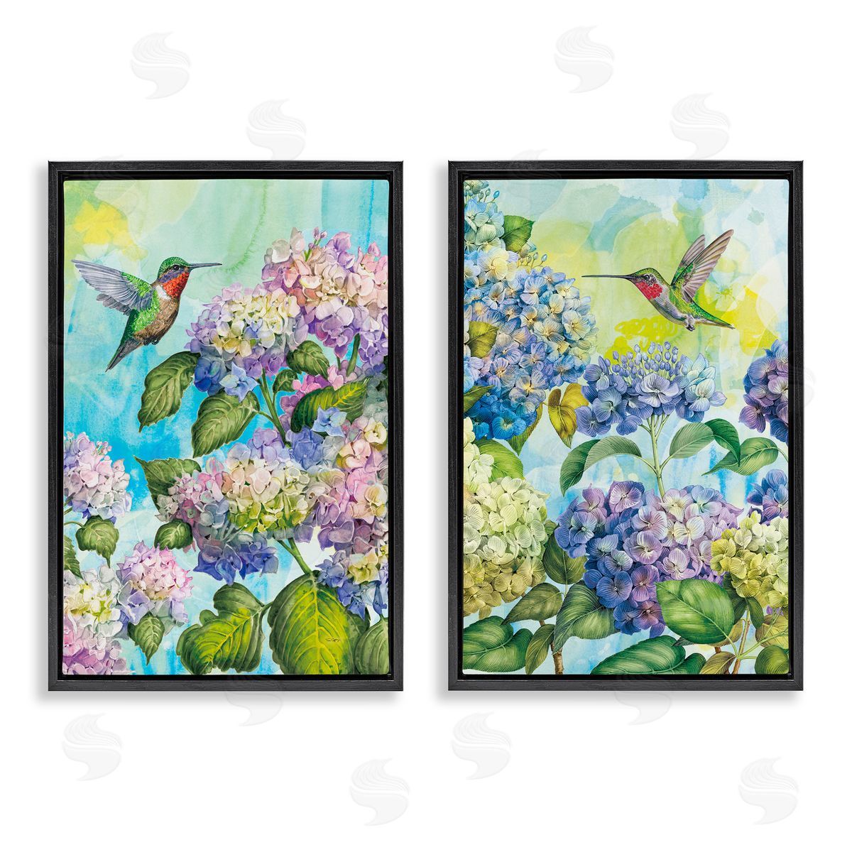 Tim Coffey Hummingbirds and Hydrangeas Canvas Wall Art Print