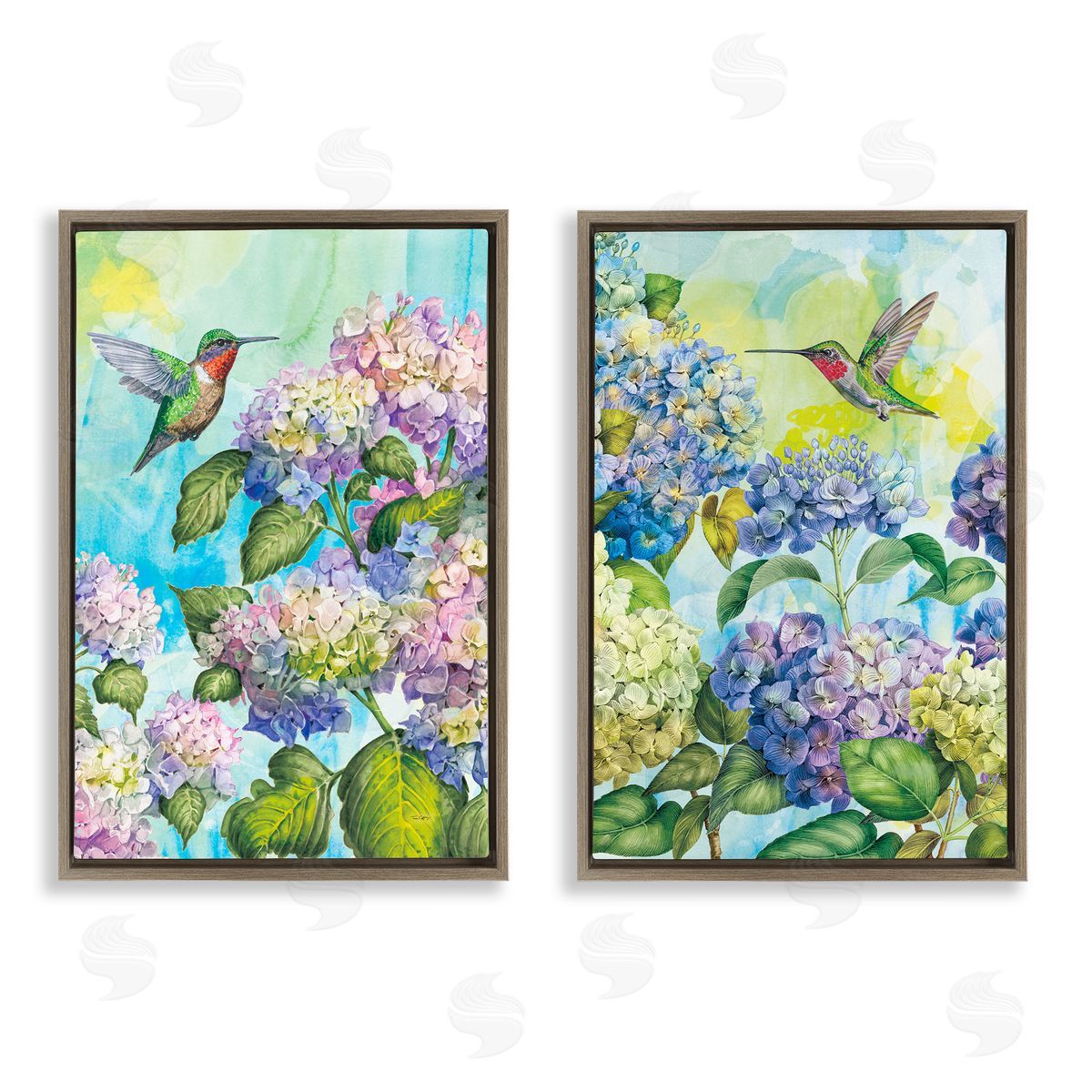 Tim Coffey Hummingbirds and Hydrangeas Canvas Wall Art Print