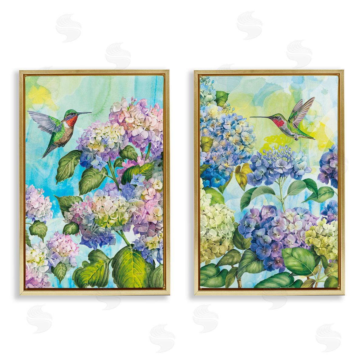 Tim Coffey Hummingbirds and Hydrangeas Canvas Wall Art Print