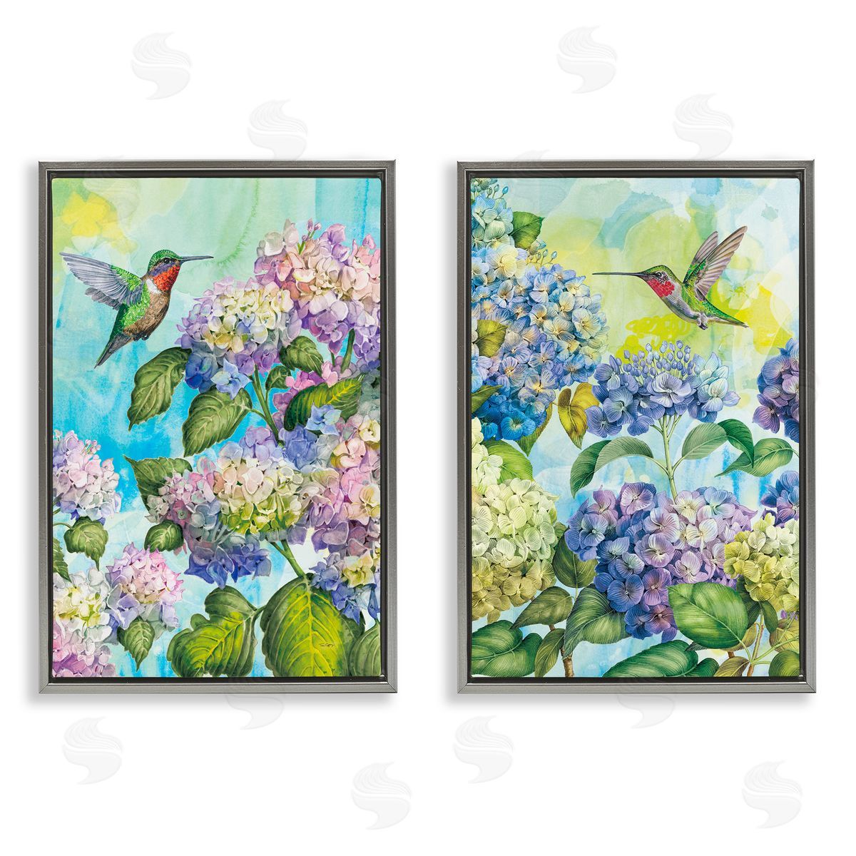 Tim Coffey Hummingbirds and Hydrangeas Canvas Wall Art Print