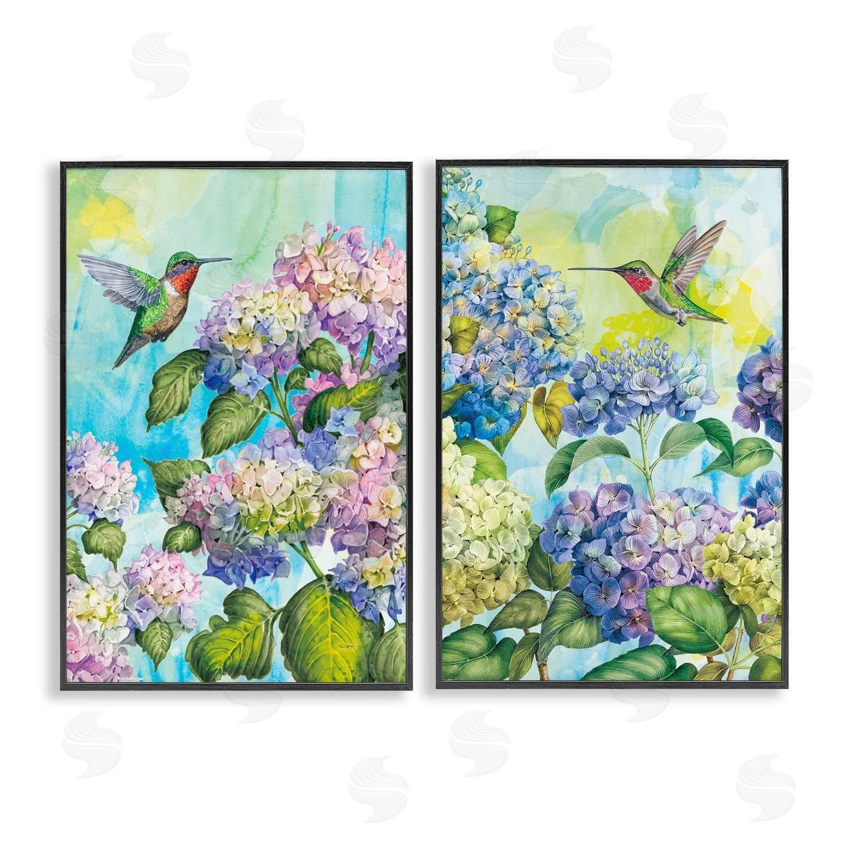 Tim Coffey Hummingbirds and Hydrangeas Canvas Wall Art Print