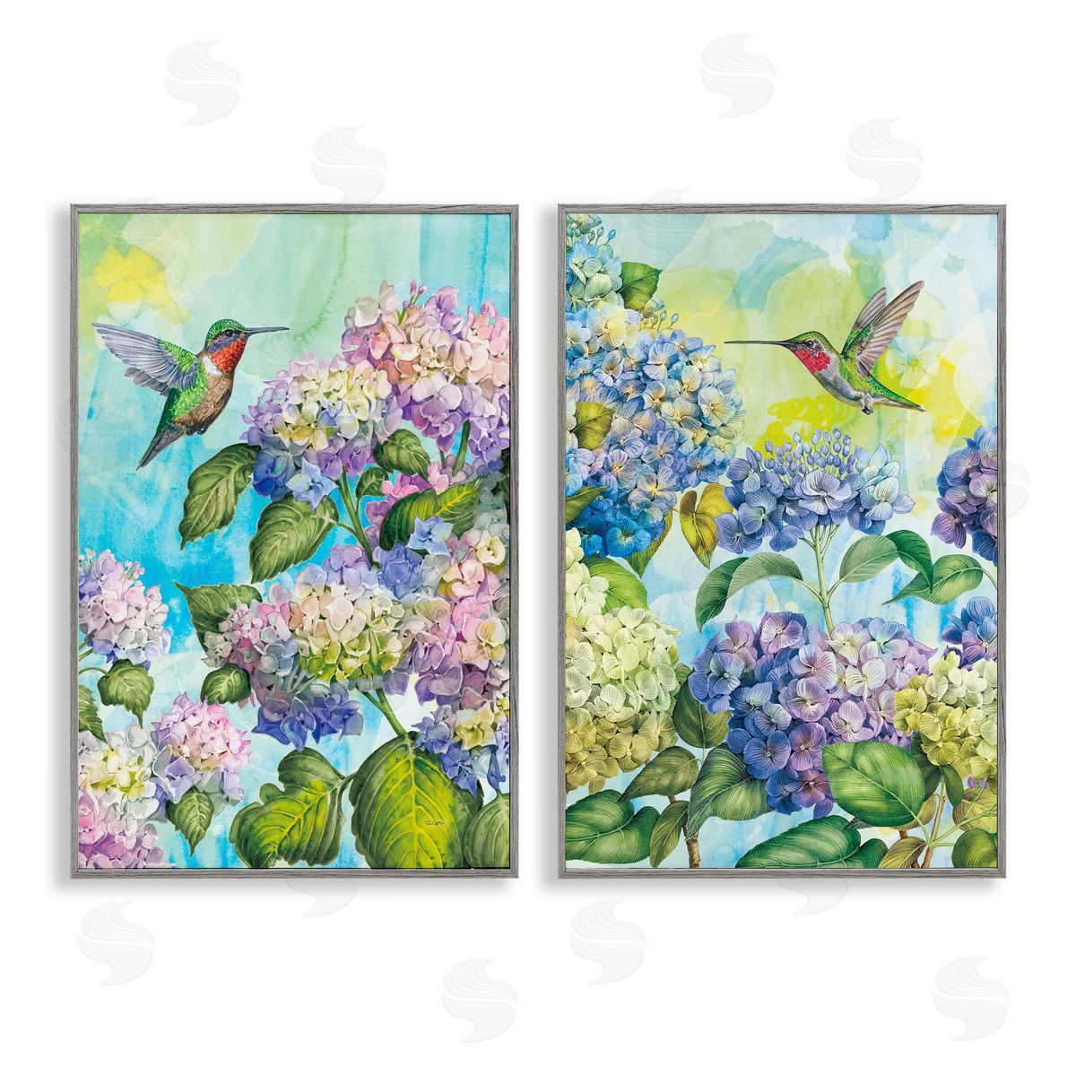 Tim Coffey Hummingbirds and Hydrangeas Canvas Wall Art Print