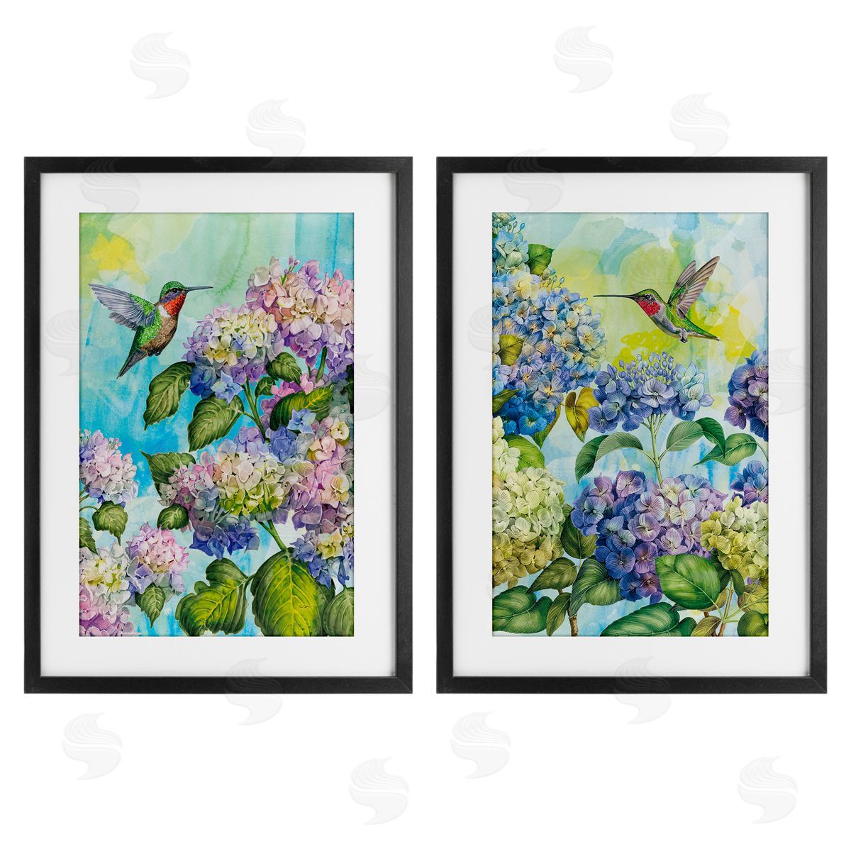 Tim Coffey Hummingbirds and Hydrangeas Canvas Wall Art Print