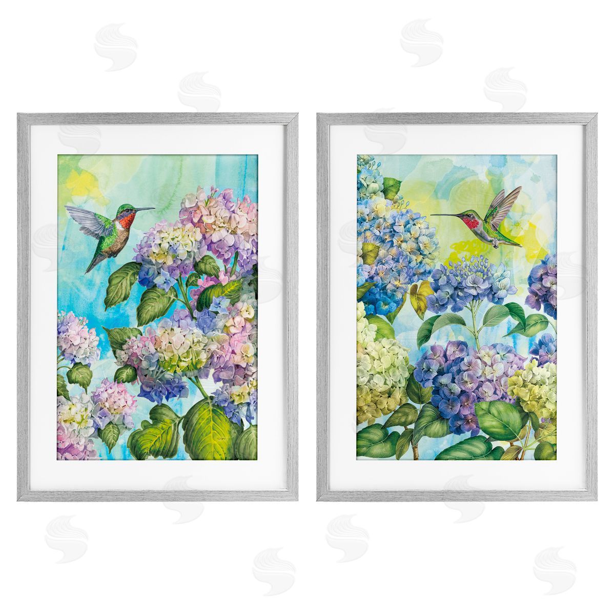 Tim Coffey Hummingbirds and Hydrangeas Canvas Wall Art Print