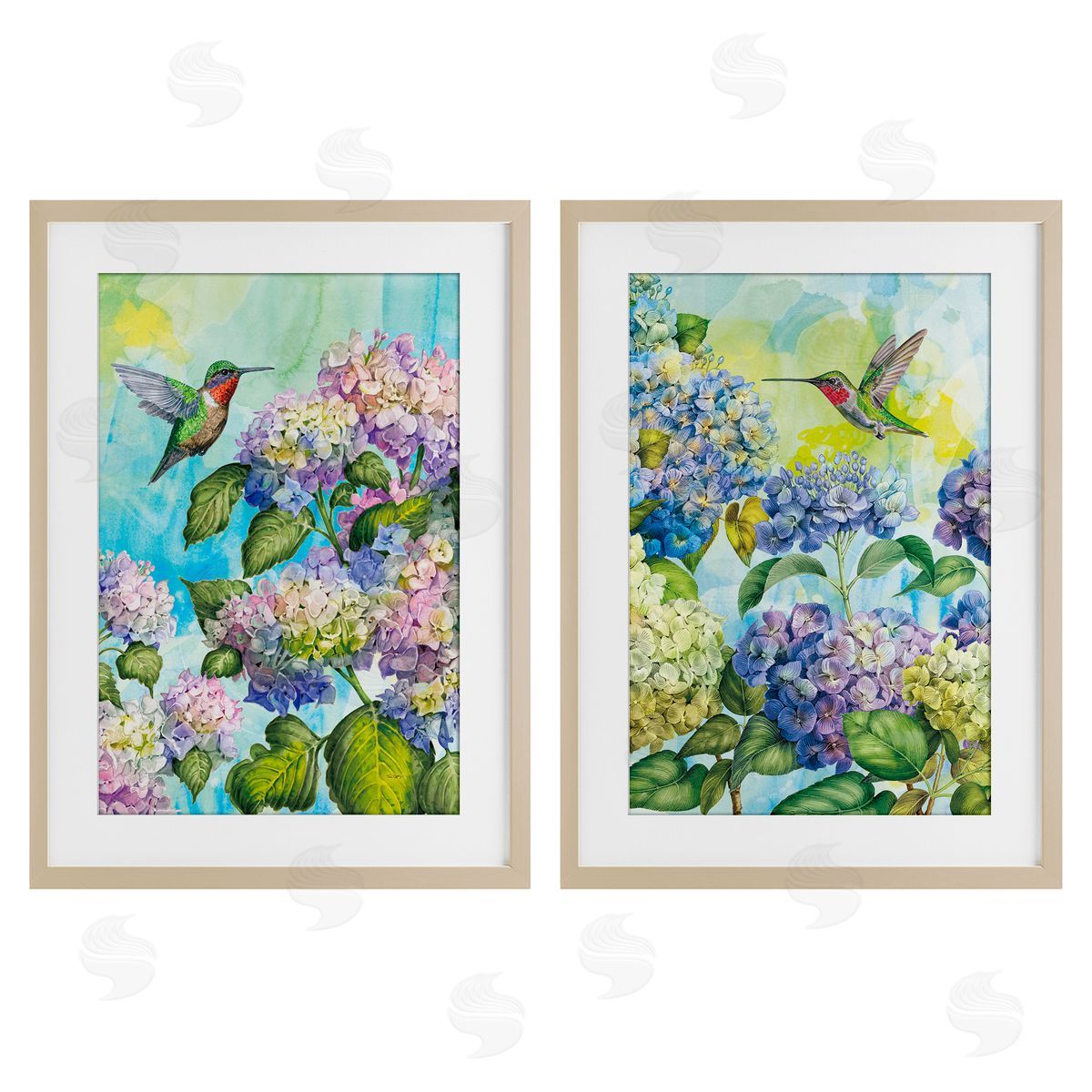 Tim Coffey Hummingbirds and Hydrangeas Canvas Wall Art Print