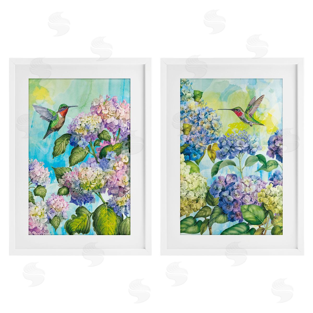Tim Coffey Hummingbirds and Hydrangeas Canvas Wall Art Print