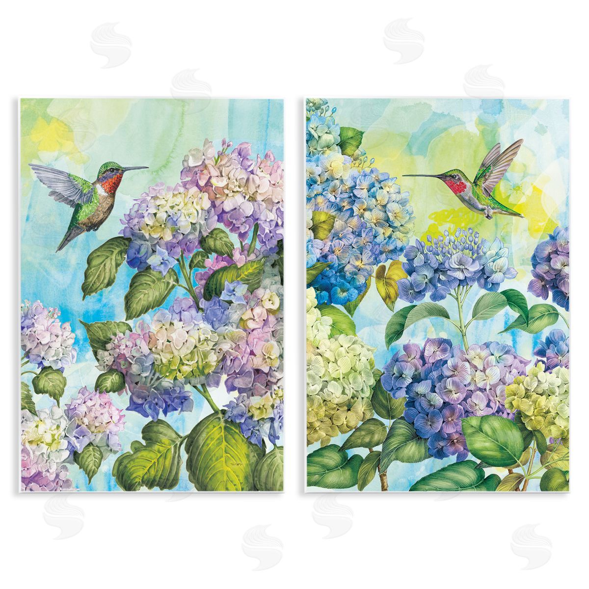 Tim Coffey Hummingbirds and Hydrangeas Canvas Wall Art Print