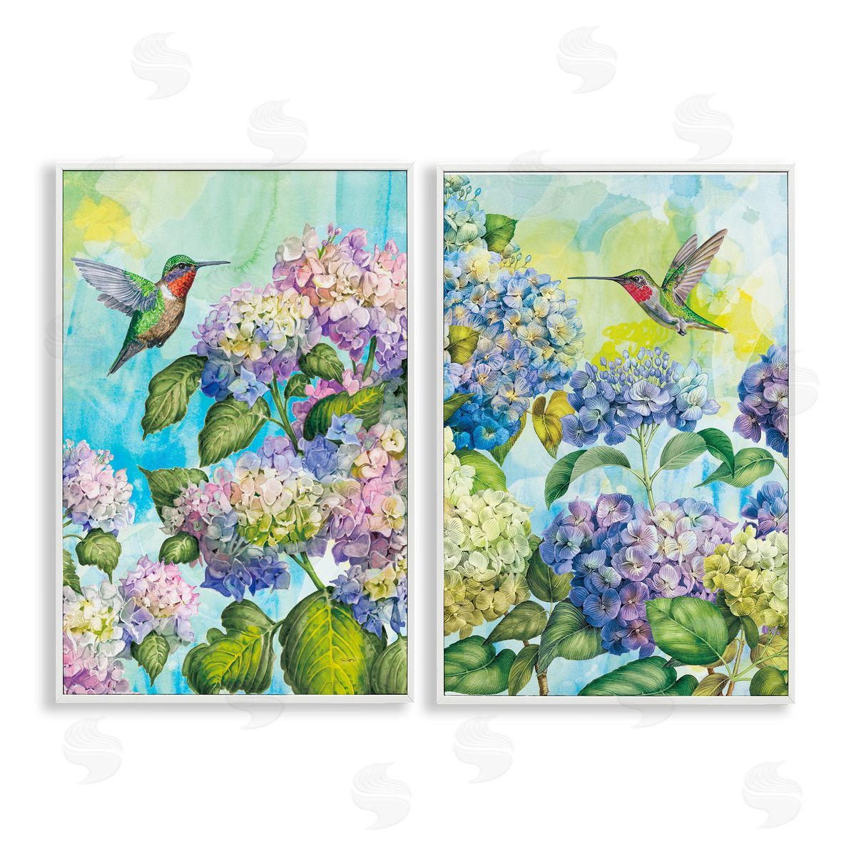 Tim Coffey Hummingbirds and Hydrangeas Canvas Wall Art Print