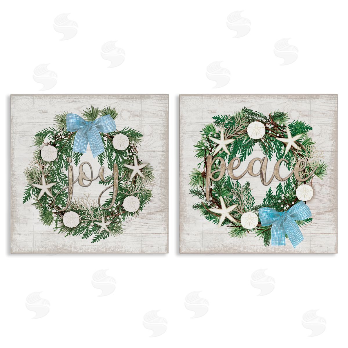 Jennifer Pugh Coastal Peace & Joy Wreaths Canvas Wall Art Print