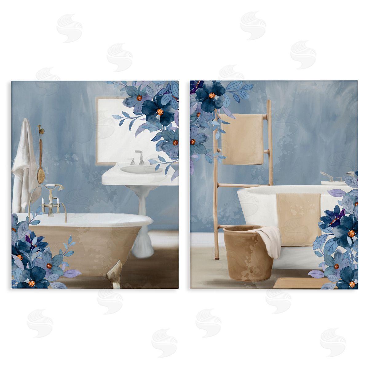 Kim Allen Bathroom Blues Floral Interior Canvas Wall Art Print