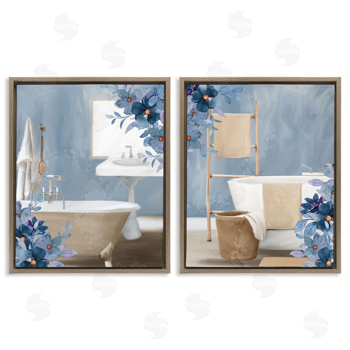 Kim Allen Bathroom Blues Floral Interior Canvas Wall Art Print