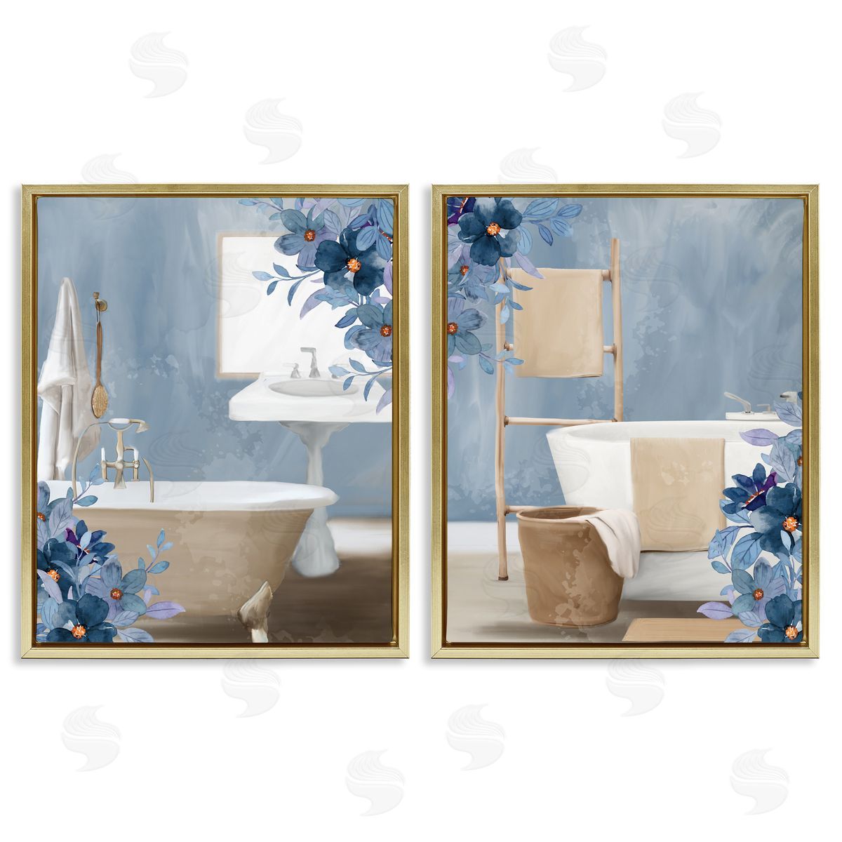 Kim Allen Bathroom Blues Floral Interior Canvas Wall Art Print
