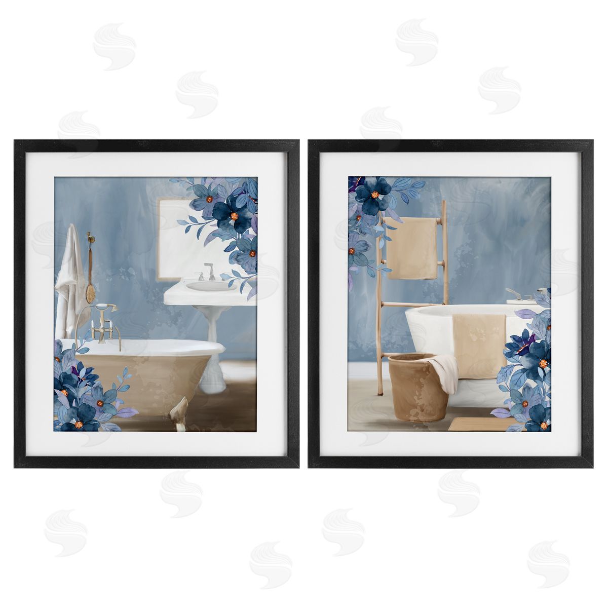 Kim Allen Bathroom Blues Floral Interior Canvas Wall Art Print