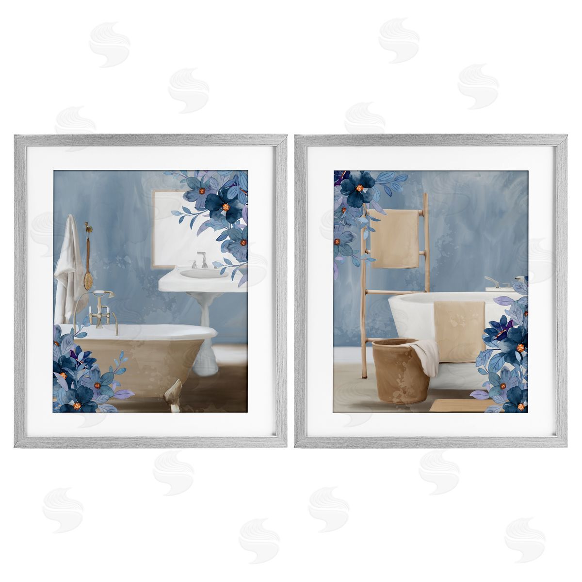 Kim Allen Bathroom Blues Floral Interior Canvas Wall Art Print