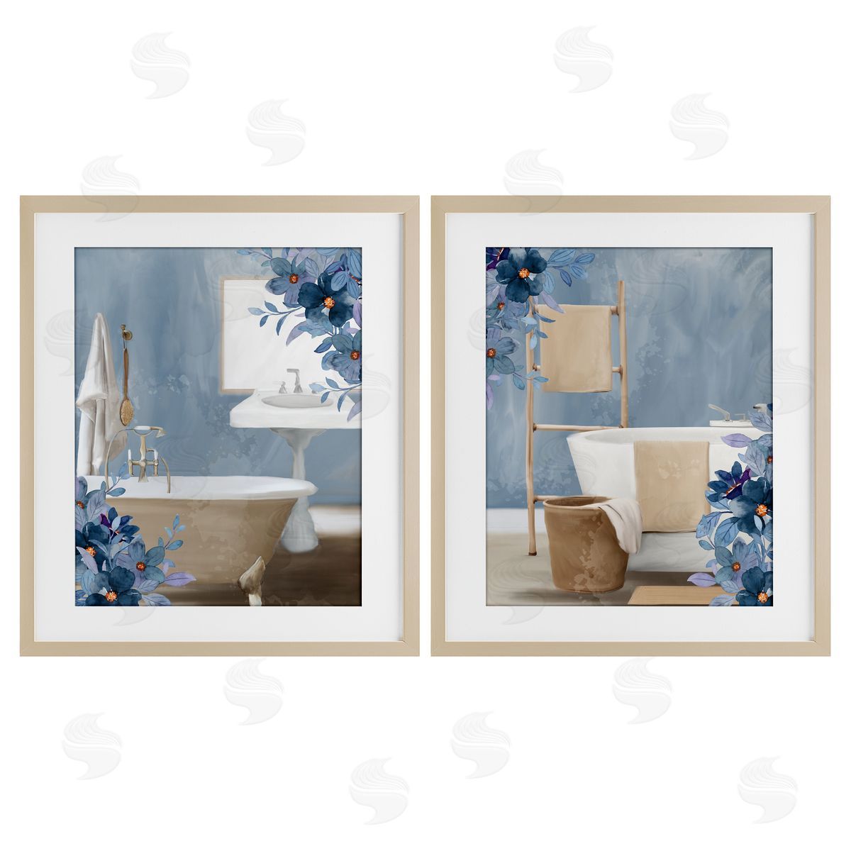 Kim Allen Bathroom Blues Floral Interior Canvas Wall Art Print