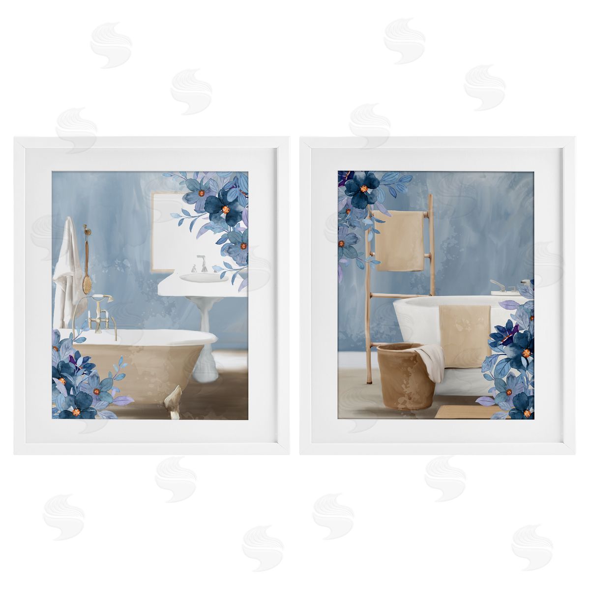 Kim Allen Bathroom Blues Floral Interior Canvas Wall Art Print