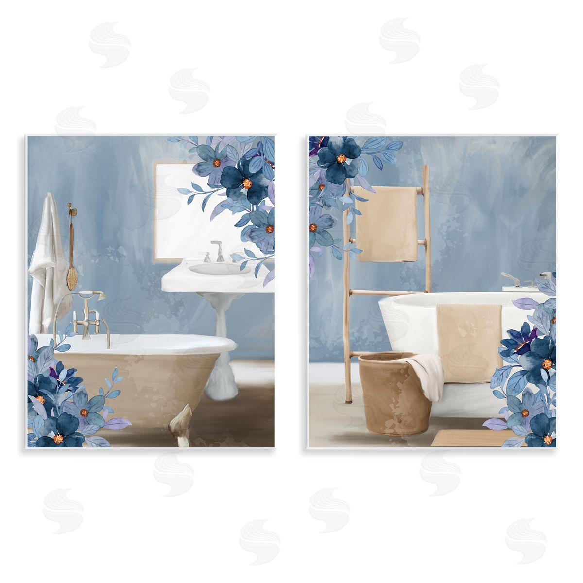 Kim Allen Bathroom Blues Floral Interior Canvas Wall Art Print
