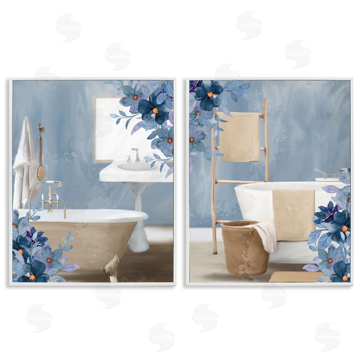 Kim Allen Bathroom Blues Floral Interior Canvas Wall Art Print