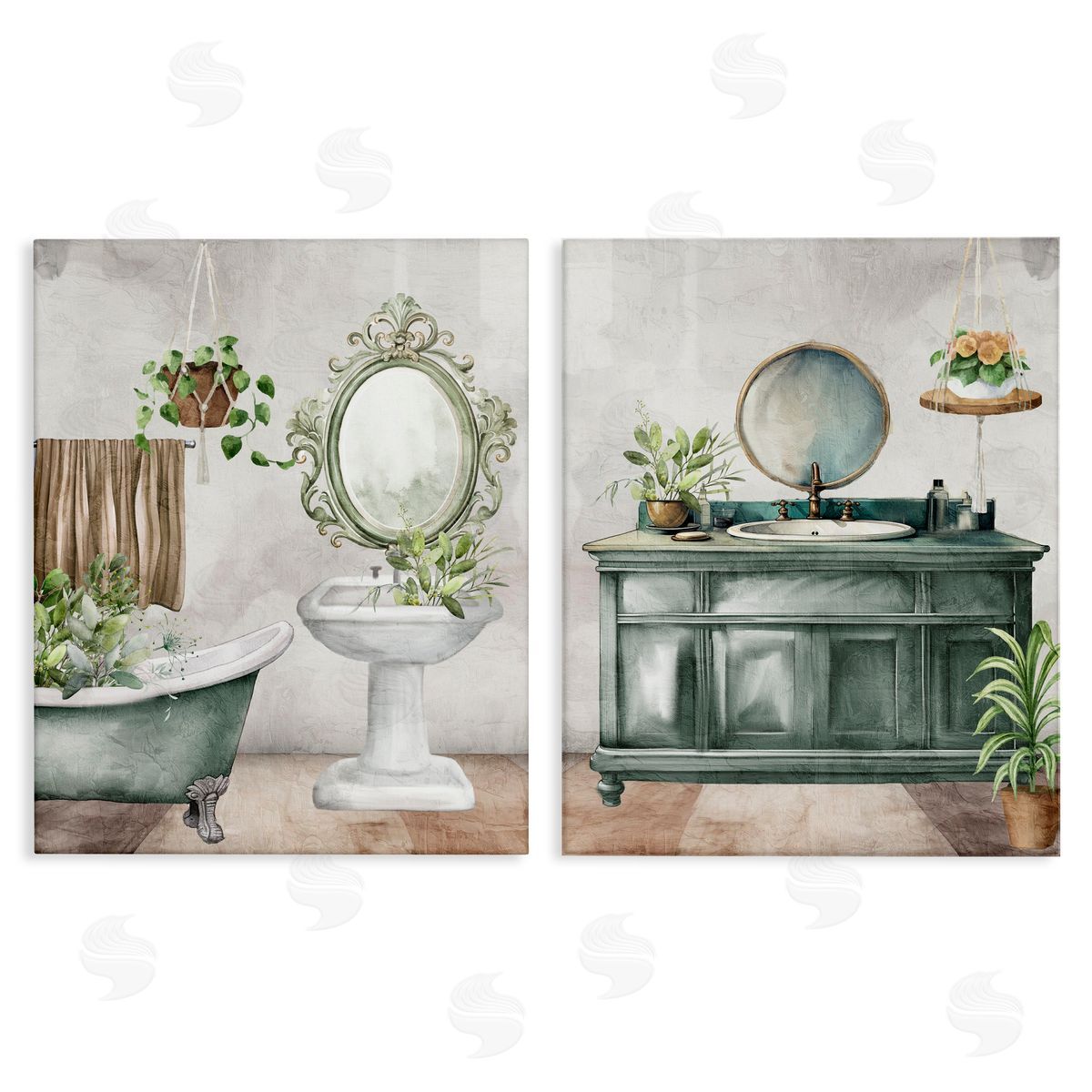 Kim Allen Bath Greens Botanical Interior Canvas Wall Art Print