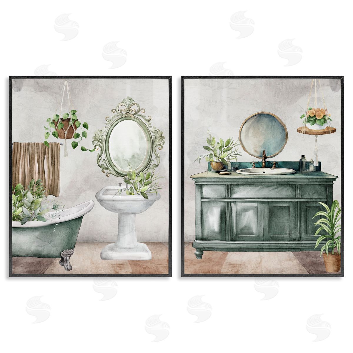 Kim Allen Bath Greens Botanical Interior Canvas Wall Art Print