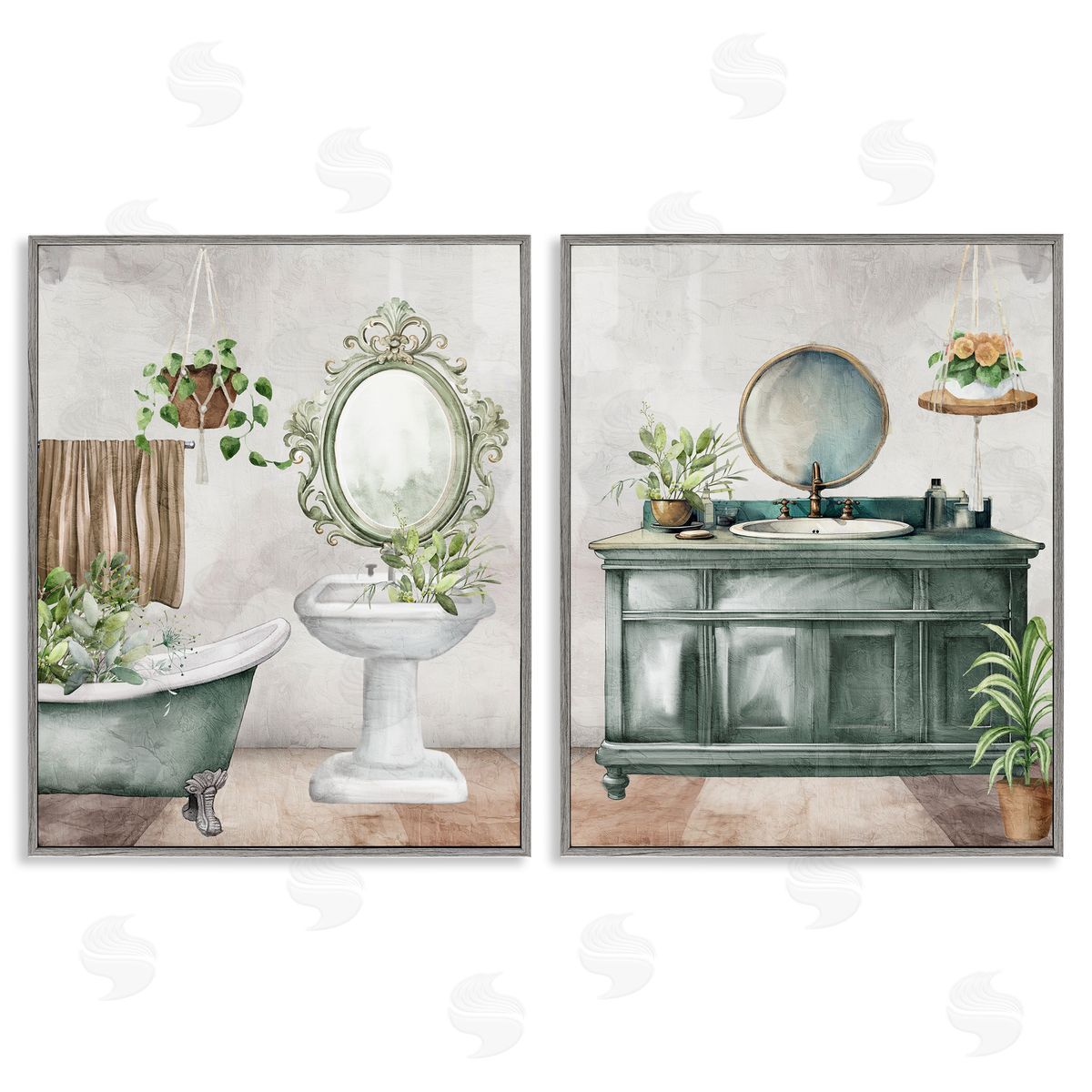 Kim Allen Bath Greens Botanical Interior Canvas Wall Art Print