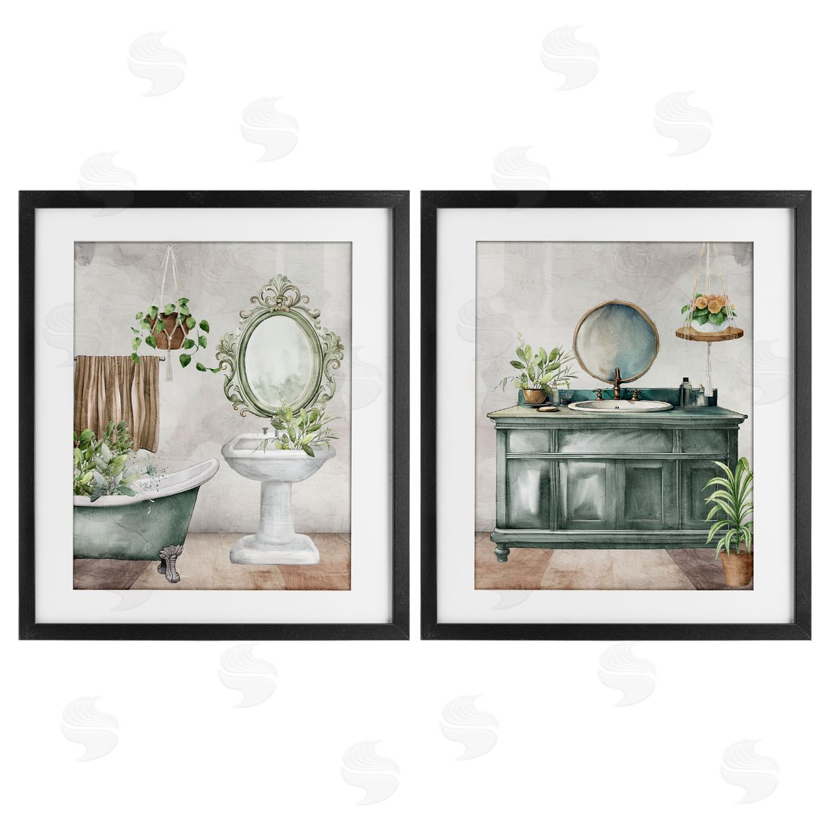 Kim Allen Bath Greens Botanical Interior Canvas Wall Art Print