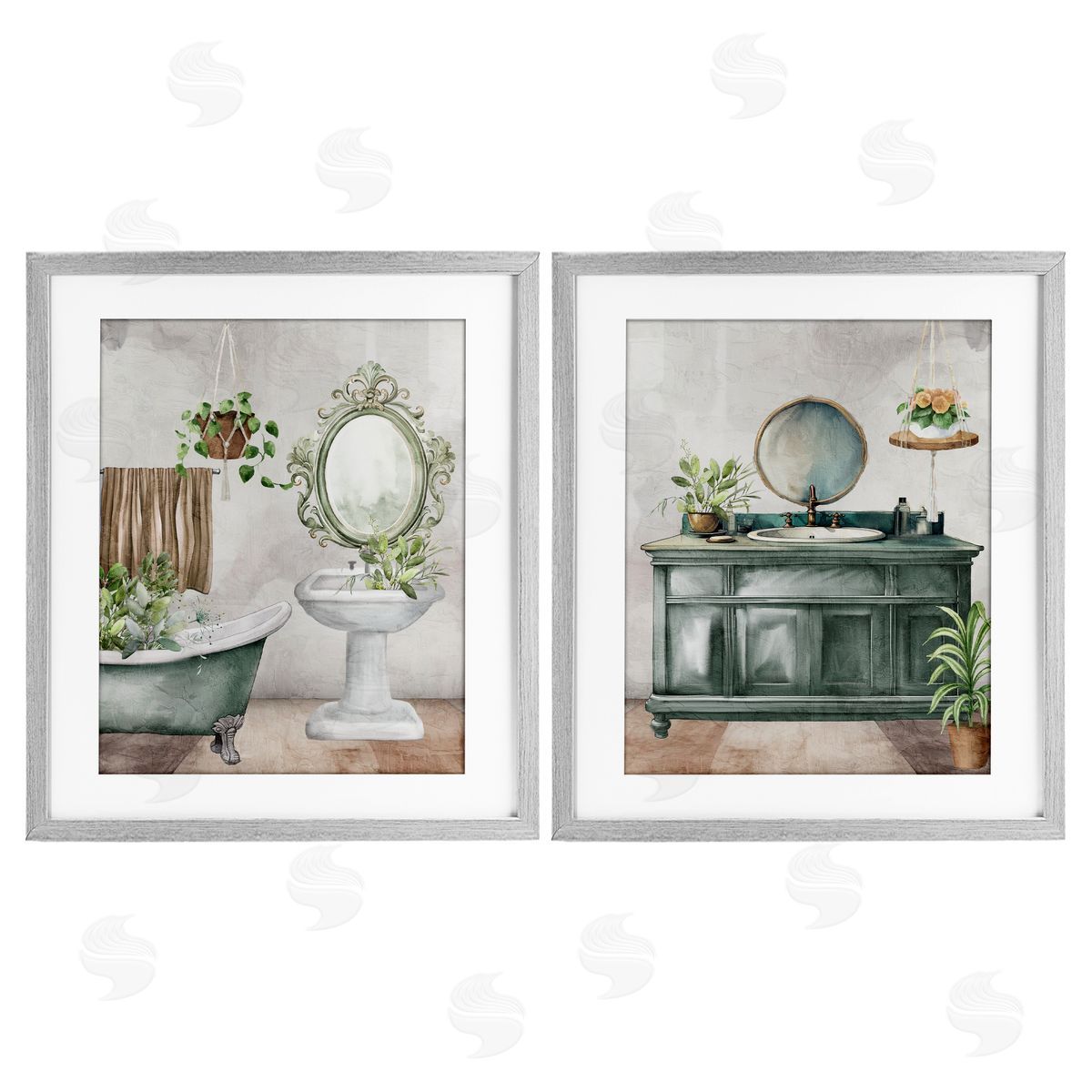 Kim Allen Bath Greens Botanical Interior Canvas Wall Art Print
