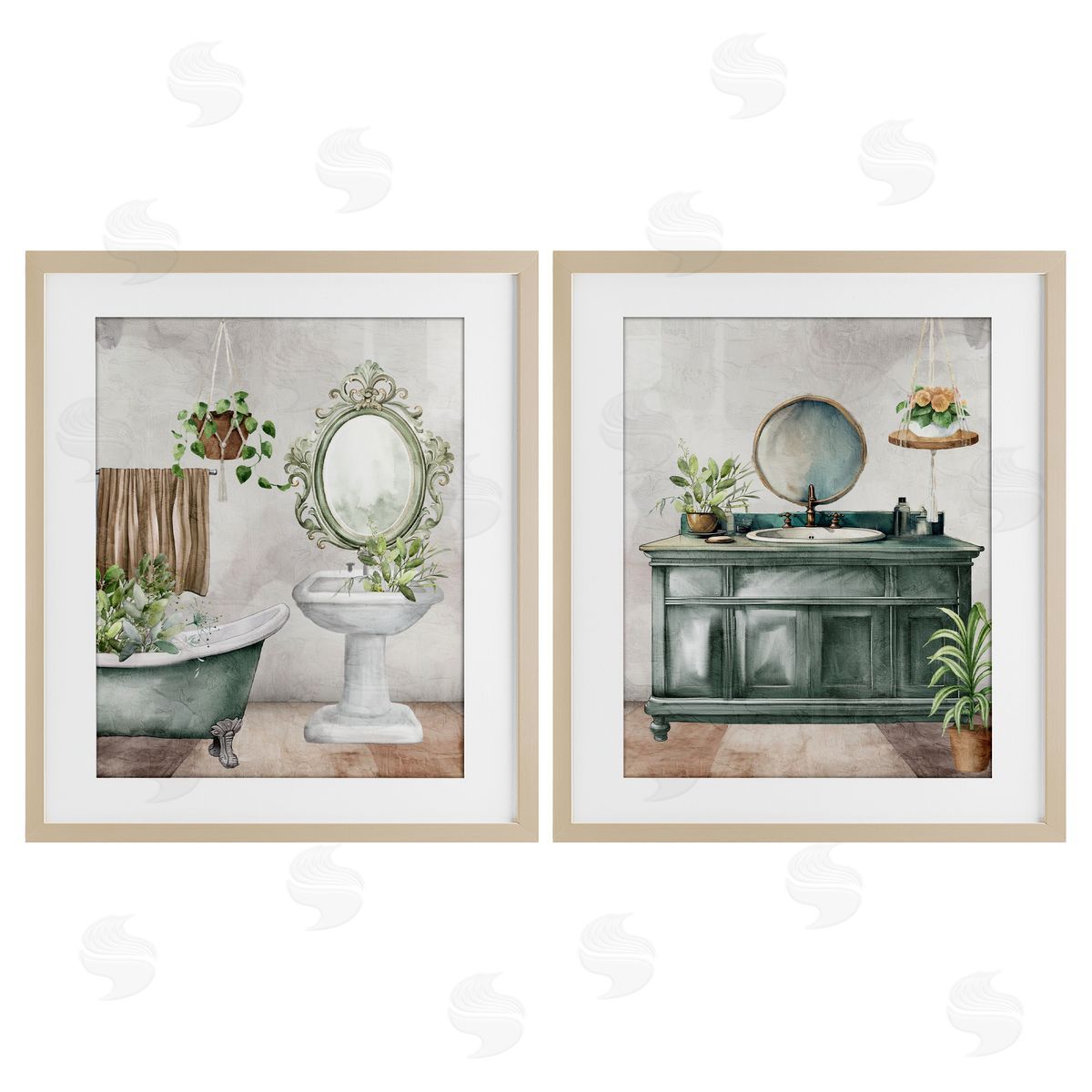 Kim Allen Bath Greens Botanical Interior Canvas Wall Art Print