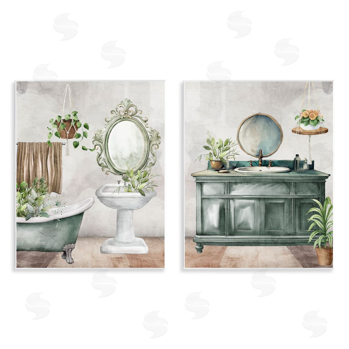 Kim Allen Bath Greens Botanical Interior Canvas Wall Art Print