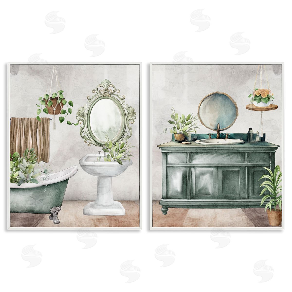 Kim Allen Bath Greens Botanical Interior Canvas Wall Art Print