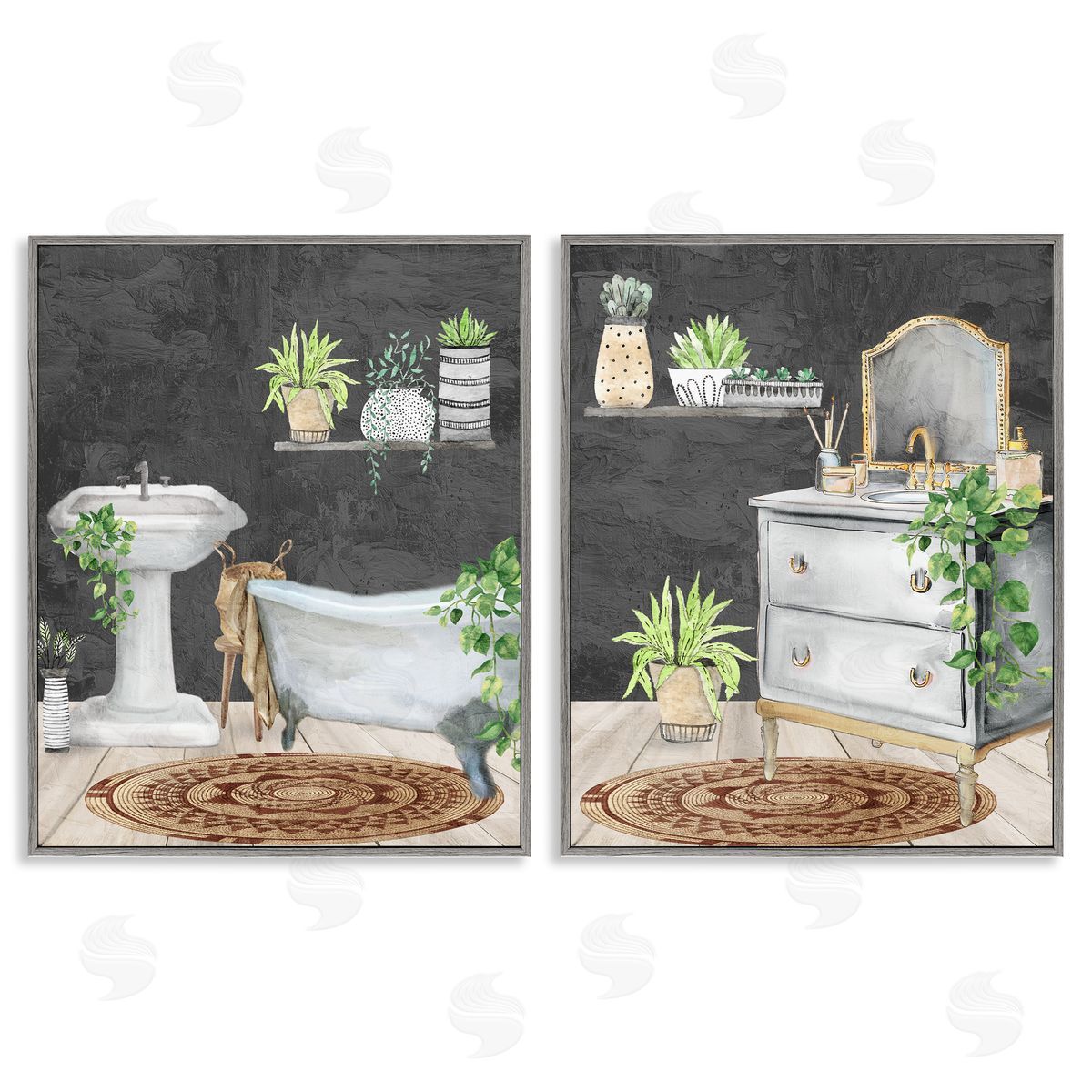 Kim Allen Relaxed Greens Bath Interior Canvas Wall Art Print
