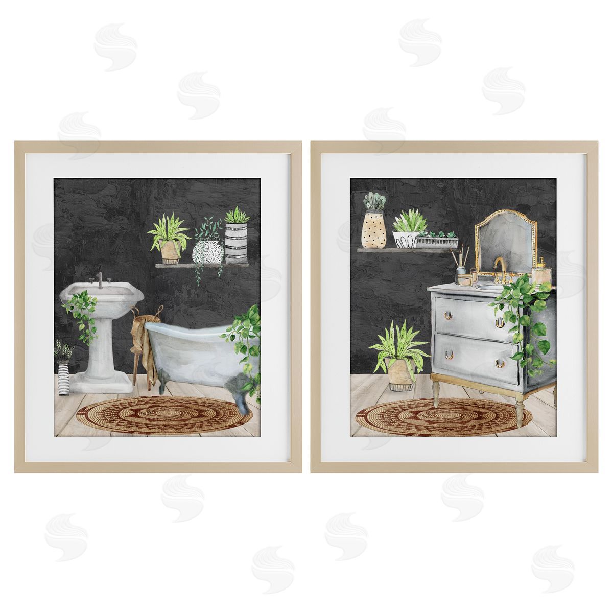 Kim Allen Relaxed Greens Bath Interior Canvas Wall Art Print