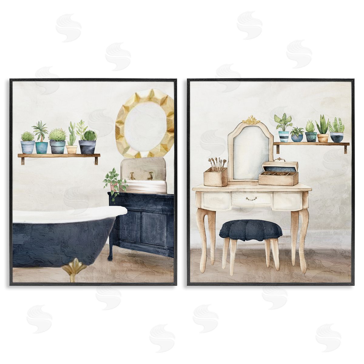 Kim Allen Blue Tub Bathroom Interior Canvas Wall Art Print