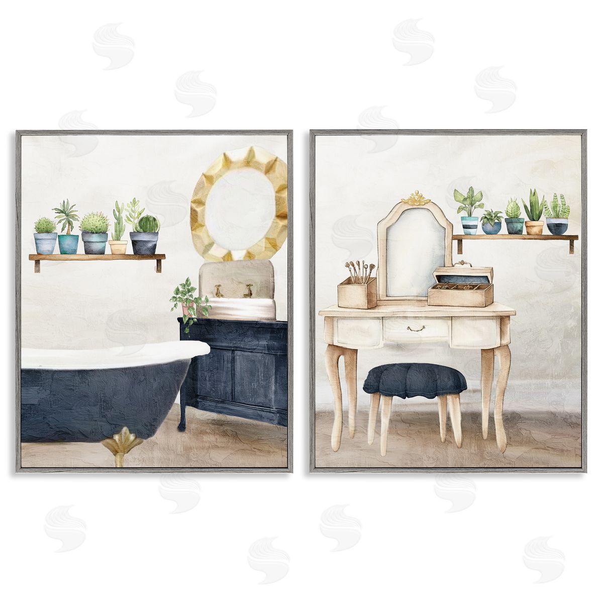 Kim Allen Blue Tub Bathroom Interior Canvas Wall Art Print