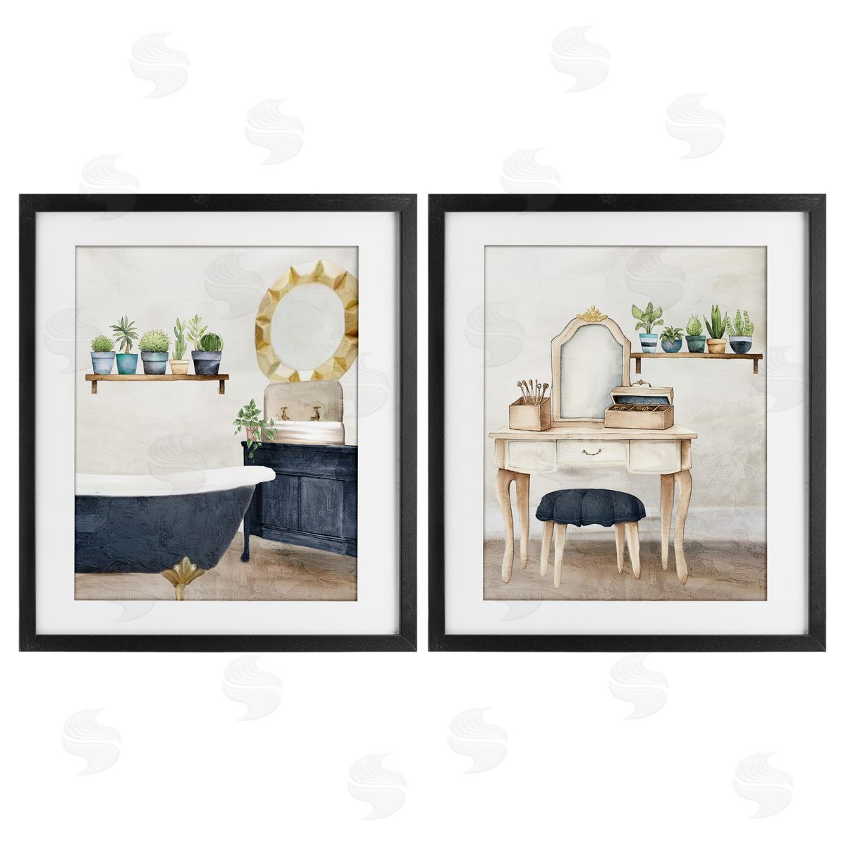 Kim Allen Blue Tub Bathroom Interior Canvas Wall Art Print