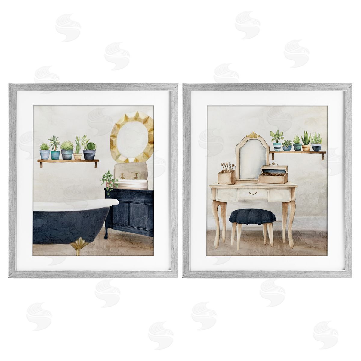 Kim Allen Blue Tub Bathroom Interior Canvas Wall Art Print