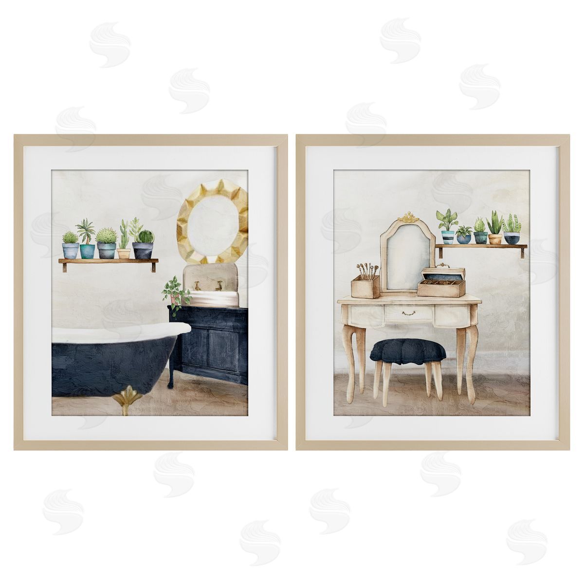 Kim Allen Blue Tub Bathroom Interior Canvas Wall Art Print