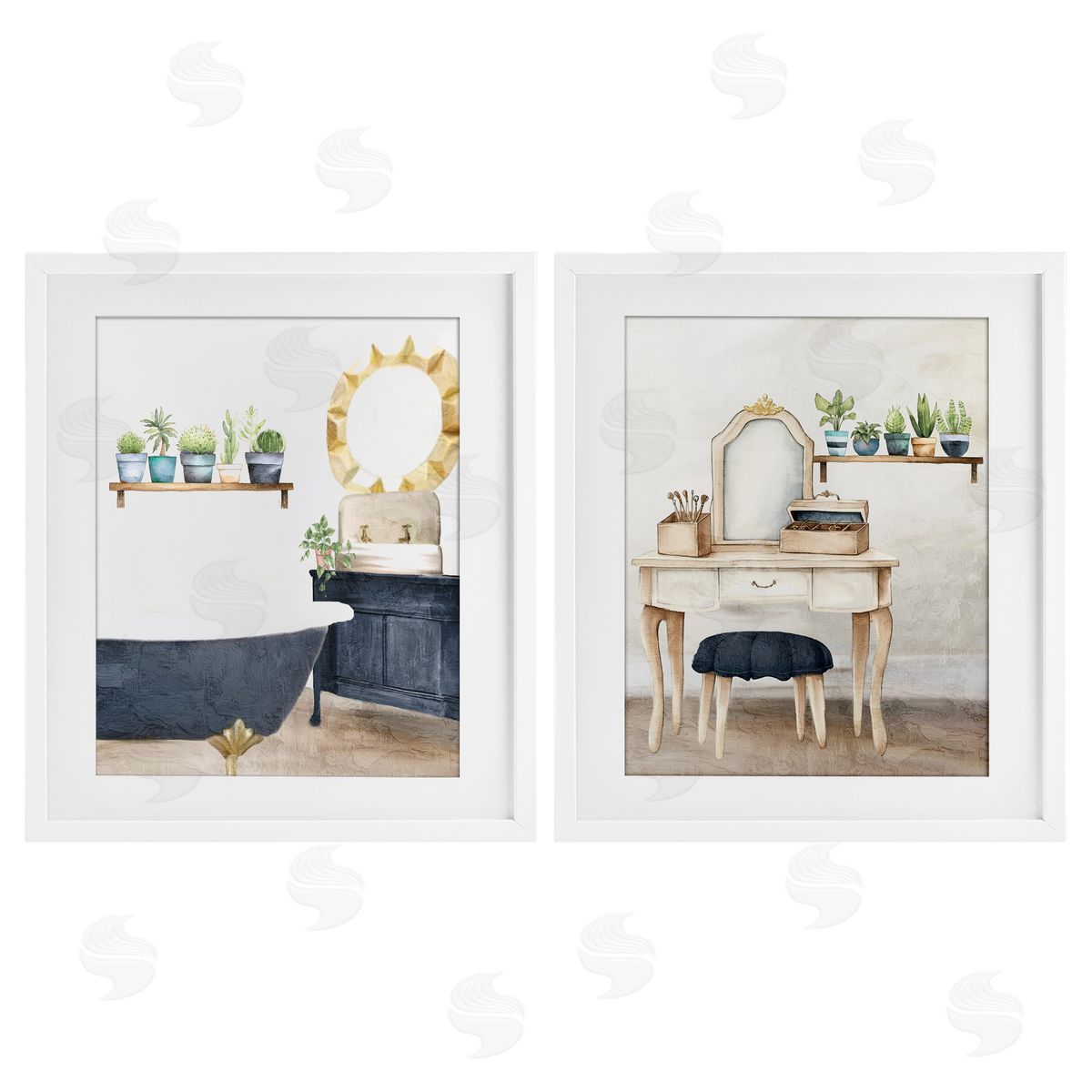 Kim Allen Blue Tub Bathroom Interior Canvas Wall Art Print