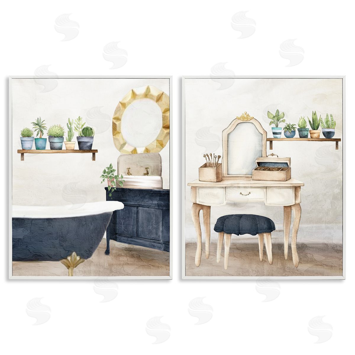 Kim Allen Blue Tub Bathroom Interior Canvas Wall Art Print