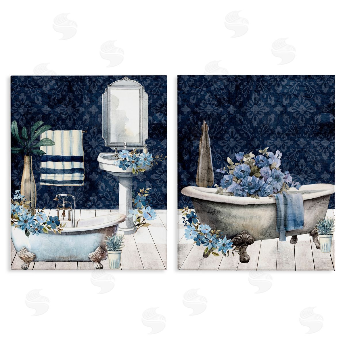 Kim Allen Blue Bath Floral Interior Canvas Wall Art Print