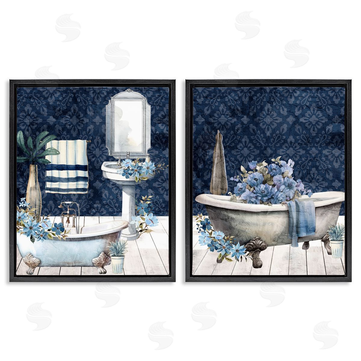 Kim Allen Blue Bath Floral Interior Canvas Wall Art Print