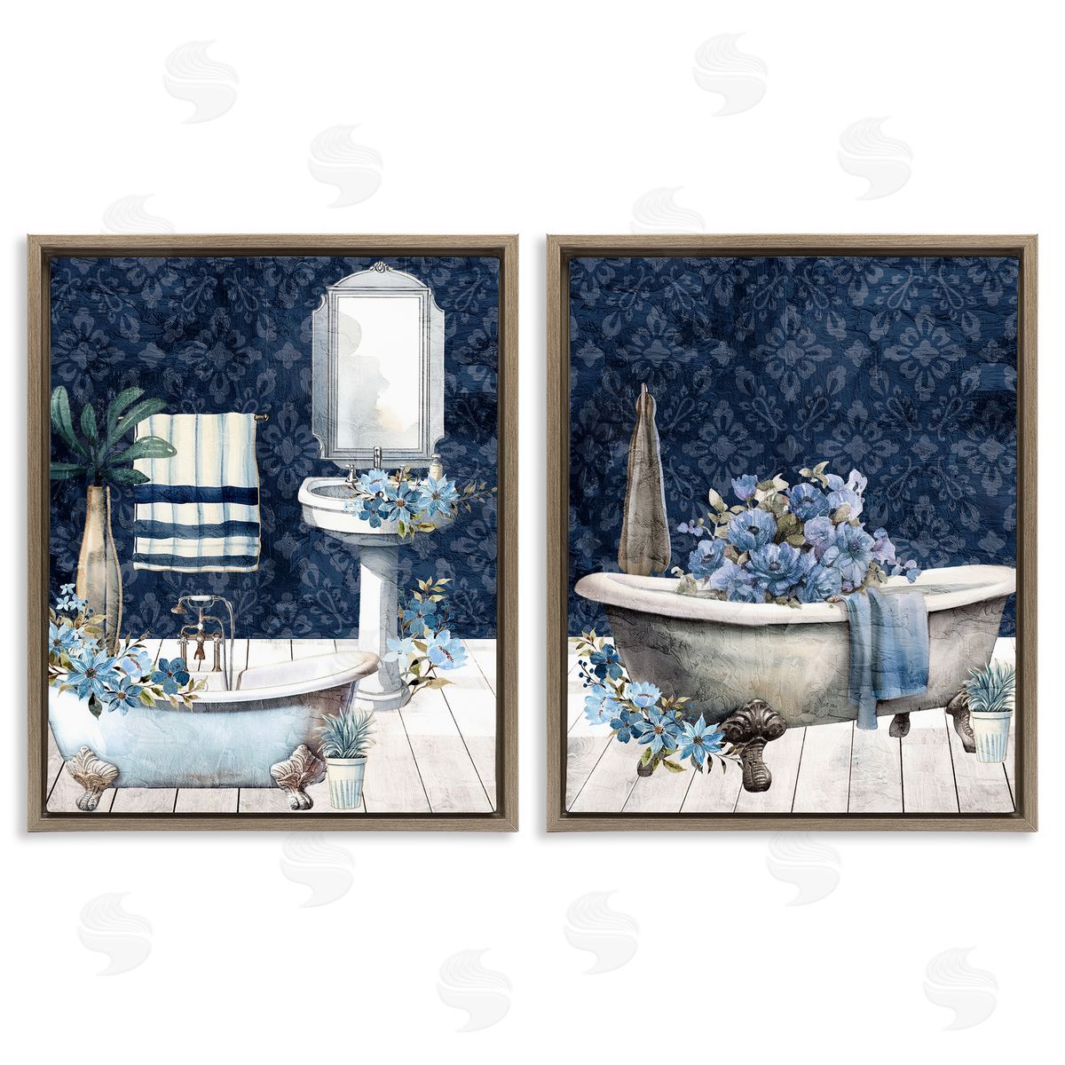 Kim Allen Blue Bath Floral Interior Canvas Wall Art Print