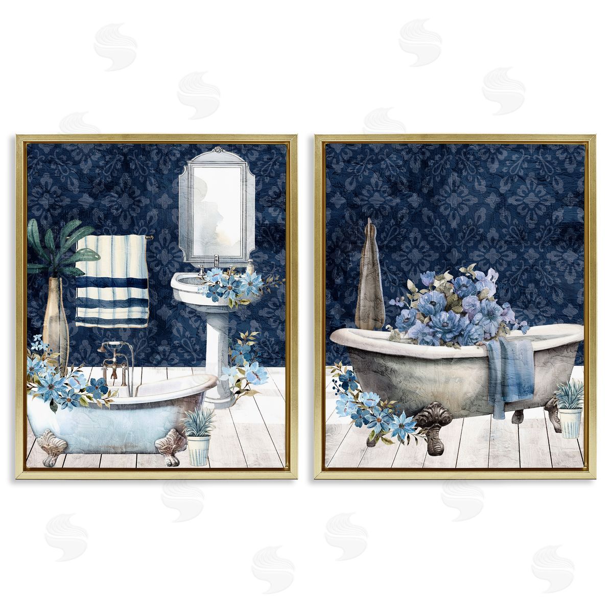Kim Allen Blue Bath Floral Interior Canvas Wall Art Print