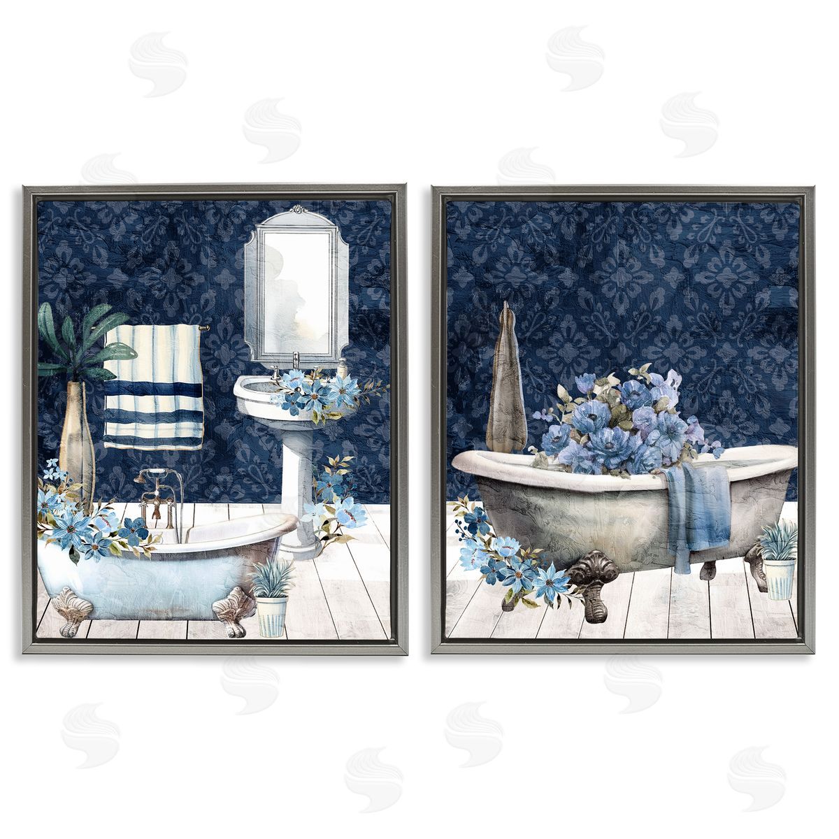 Kim Allen Blue Bath Floral Interior Canvas Wall Art Print