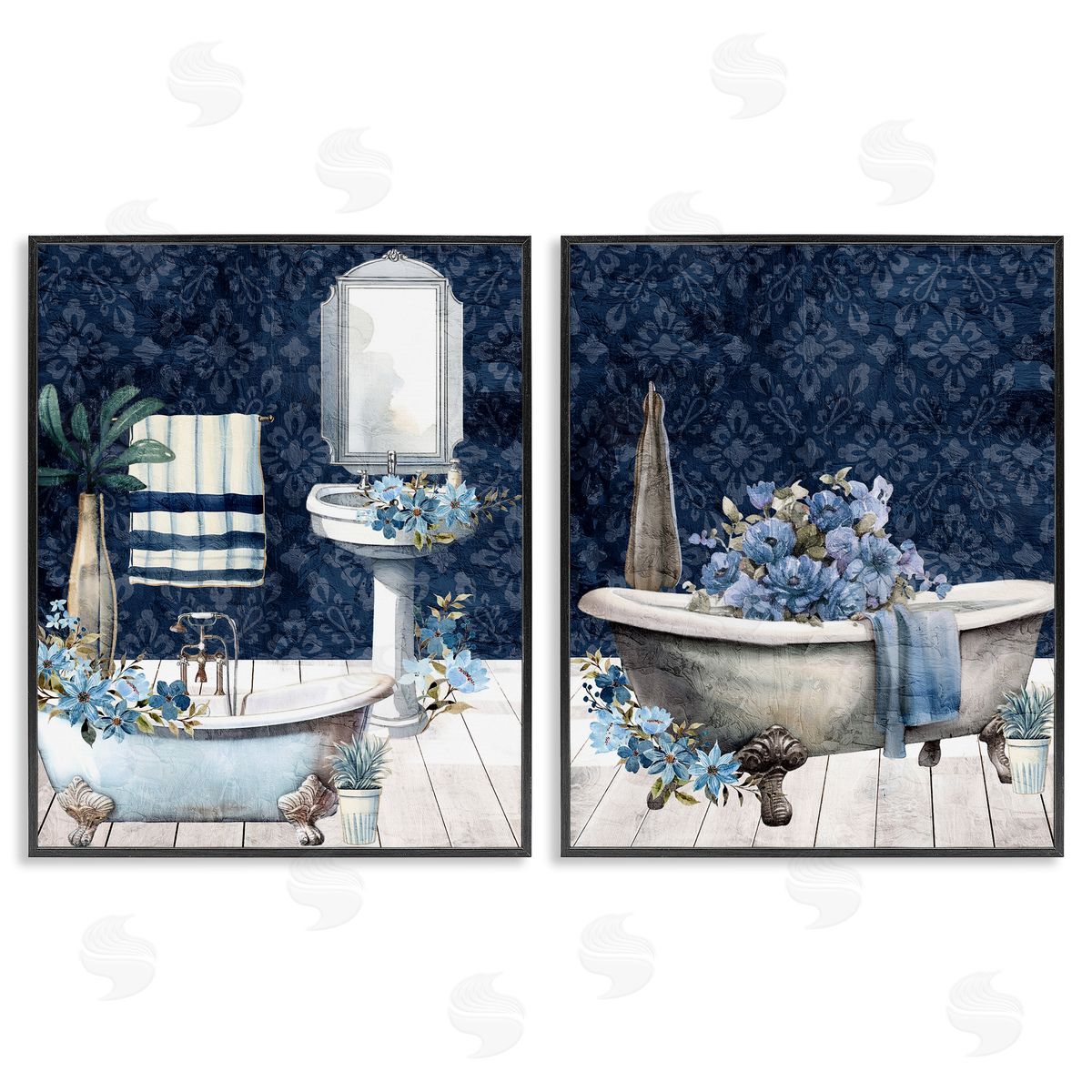 Kim Allen Blue Bath Floral Interior Canvas Wall Art Print