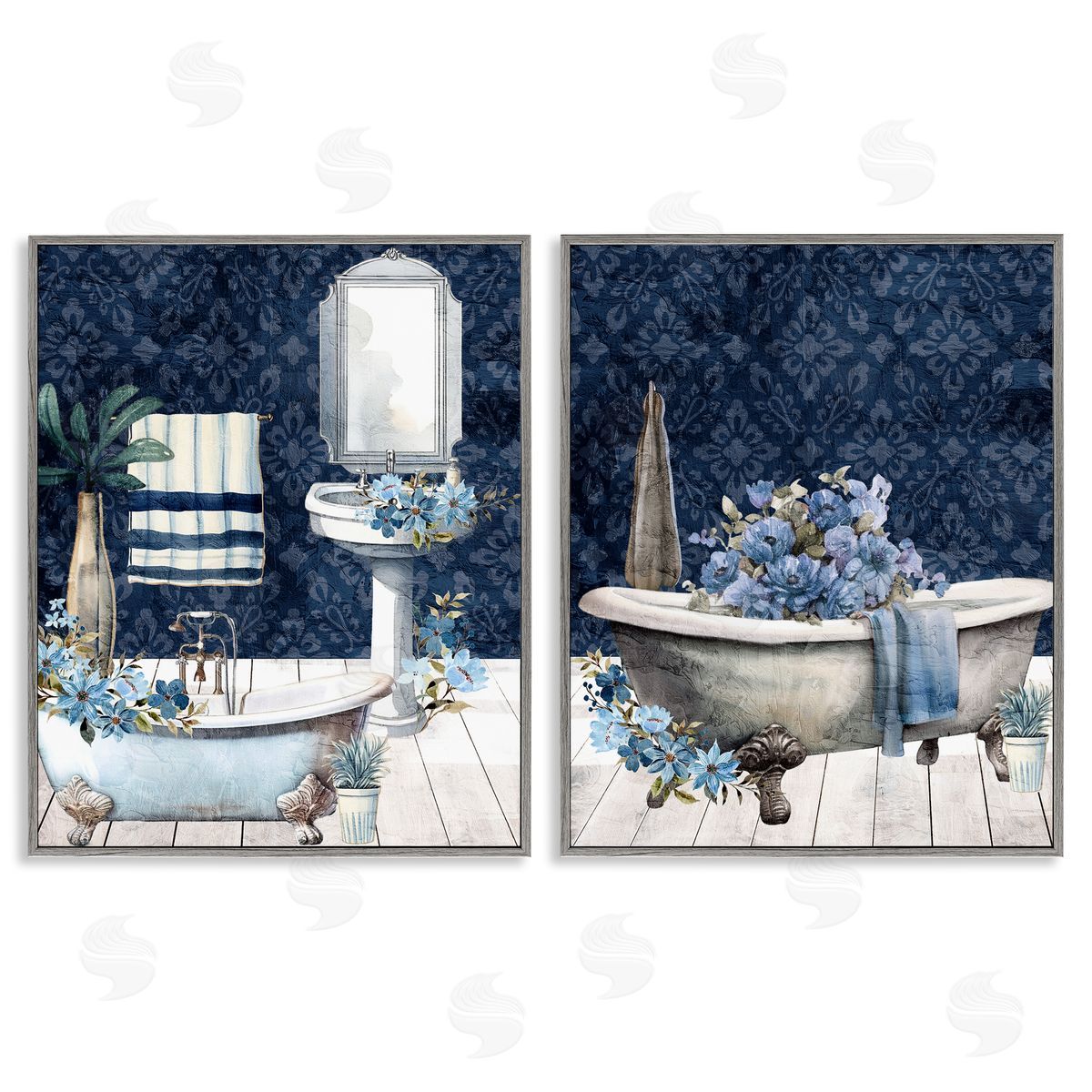 Kim Allen Blue Bath Floral Interior Canvas Wall Art Print
