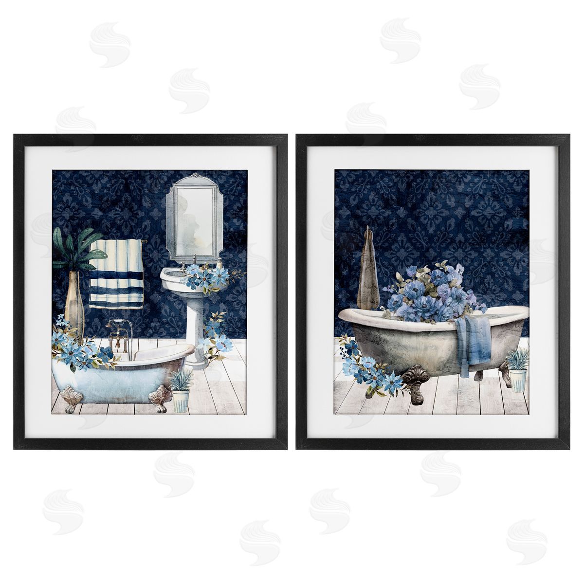 Kim Allen Blue Bath Floral Interior Canvas Wall Art Print