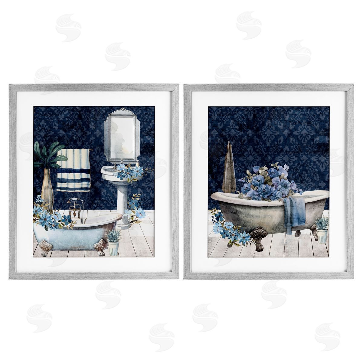 Kim Allen Blue Bath Floral Interior Canvas Wall Art Print