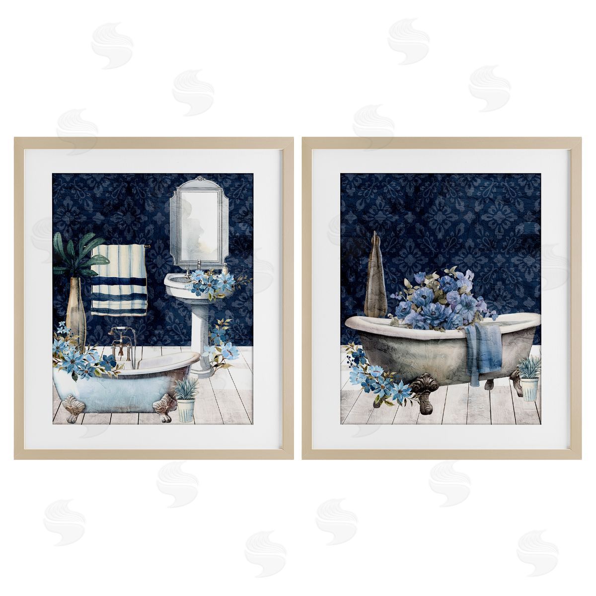 Kim Allen Blue Bath Floral Interior Canvas Wall Art Print