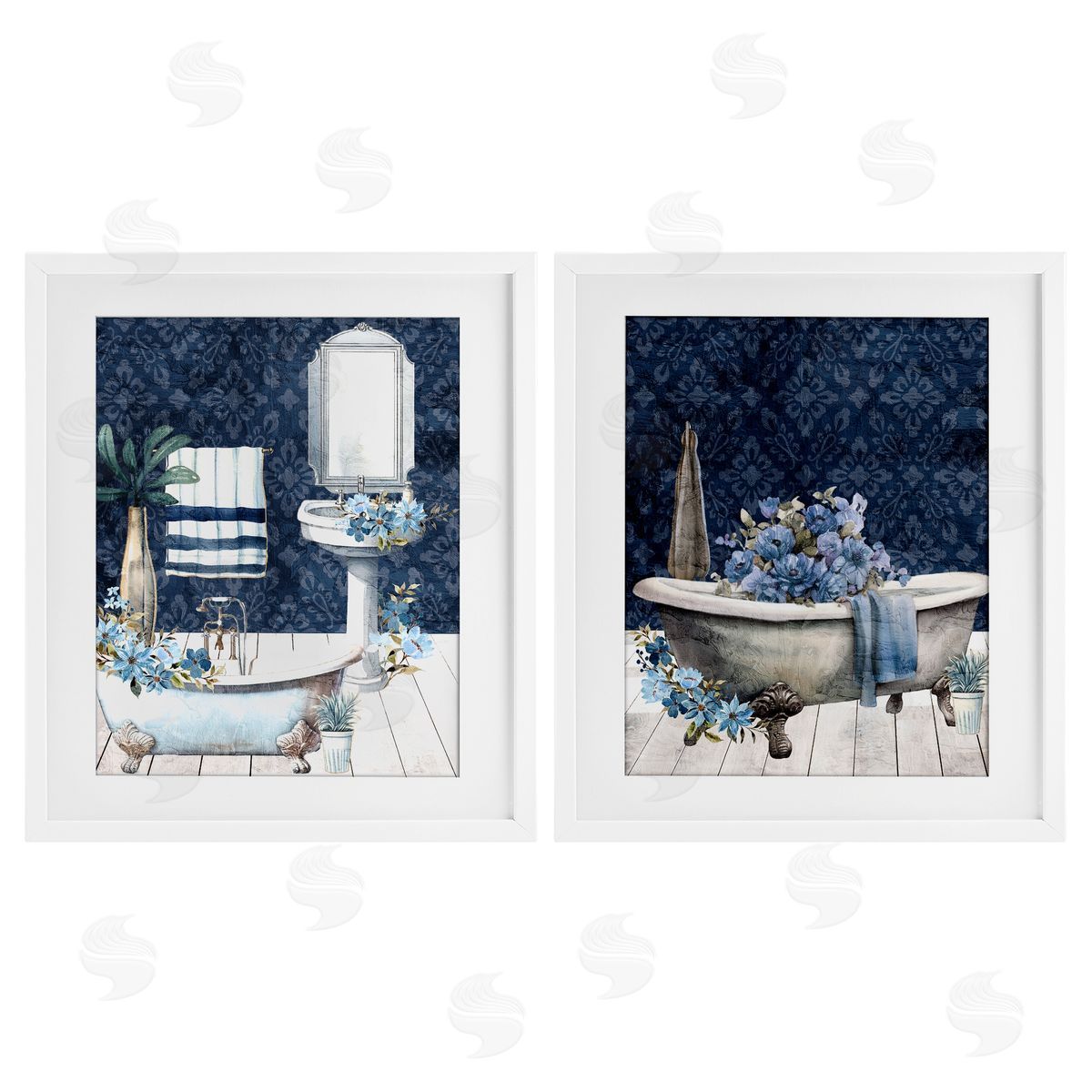 Kim Allen Blue Bath Floral Interior Canvas Wall Art Print